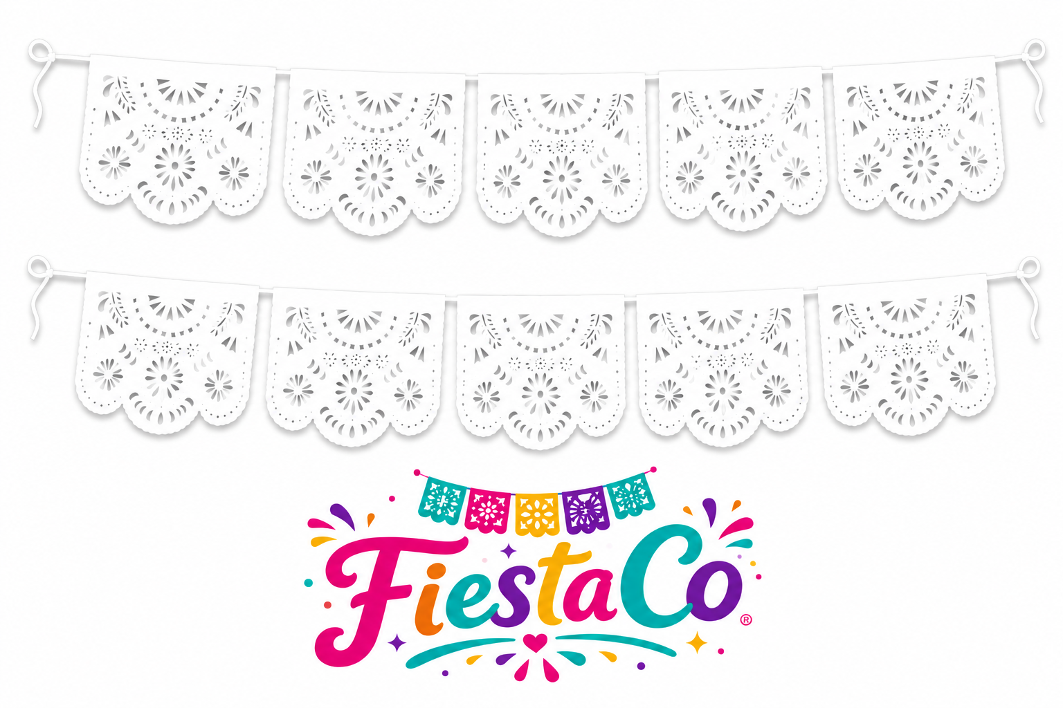 PAQ. 10 PZAS PAPEL PICADO EN TIRA 1/2 DESTELLO BLANCO