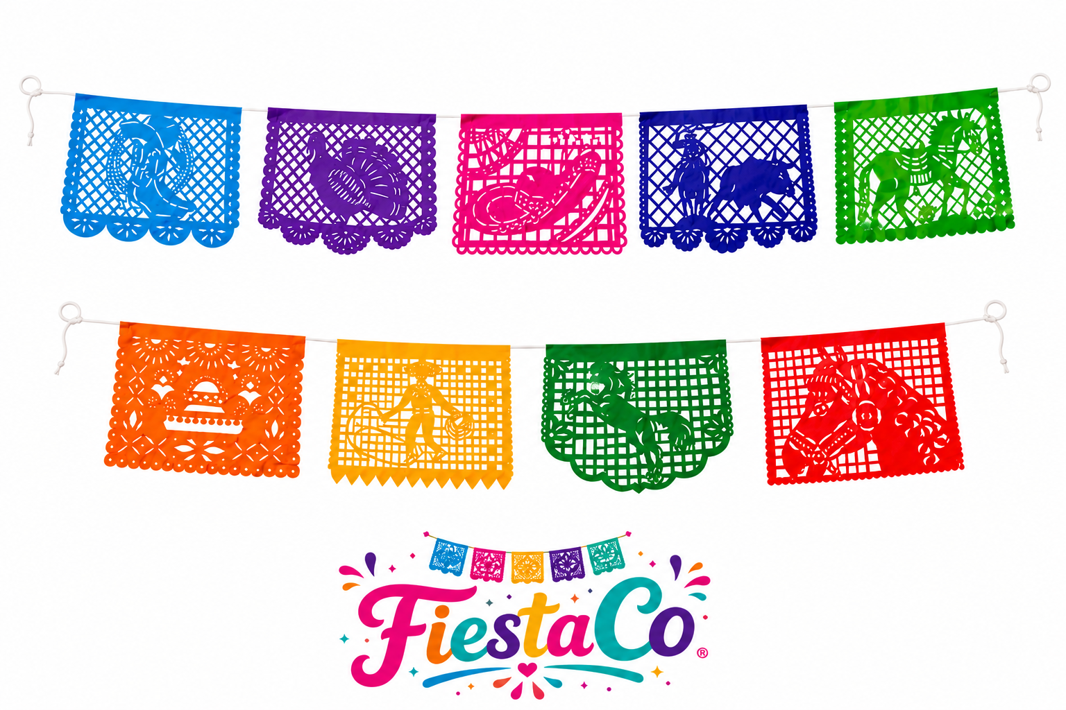 PAQ. 10 PZAS PAPEL PICADO EN TIRA 1/2 CHARRERÍA MULTICOLOR
