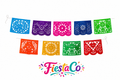 PAQ. 10 PZAS PAPEL PICADO EN TIRA 1/2 FLORES MULTICOLOR