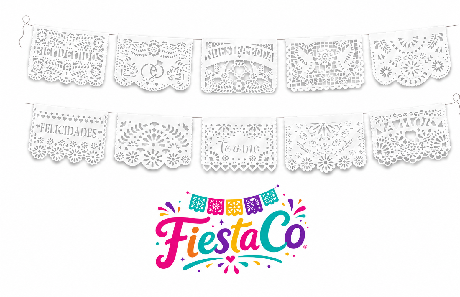 PAQ. 10 PZAS PAPEL PICADO 1/2 BODA BLANCO
